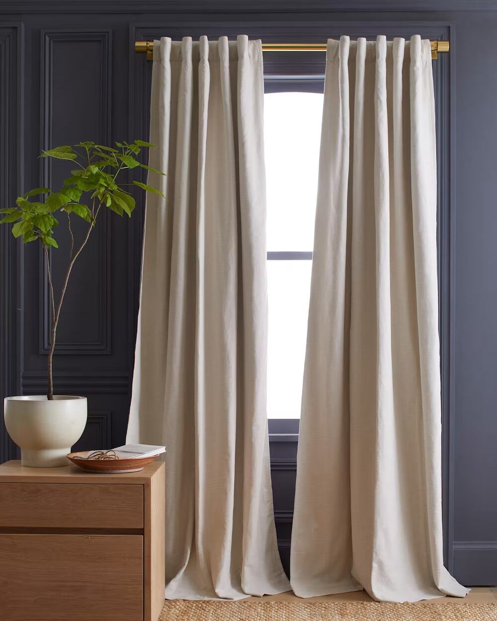 NEW Quince Cotton Slub Room Darkening Curtain Panel 48x84 Natural Textured $140